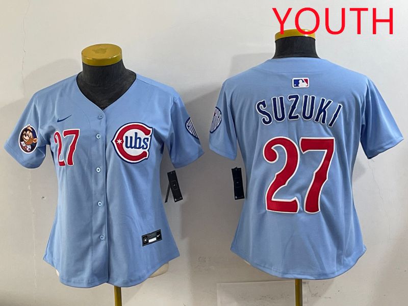 Youth 2025 Chicago Cubs #27 Suzuki Light Blue Game Nike MLB Jersey style 2